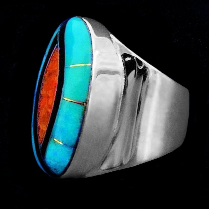 BAGUE TURQUOISE ET CORAIL