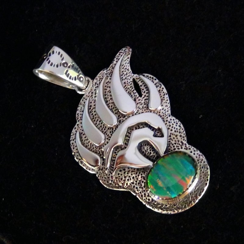 PENDENTIF EMPREINTE PATTE D'OURS ET TURQUOISE NAVAJO