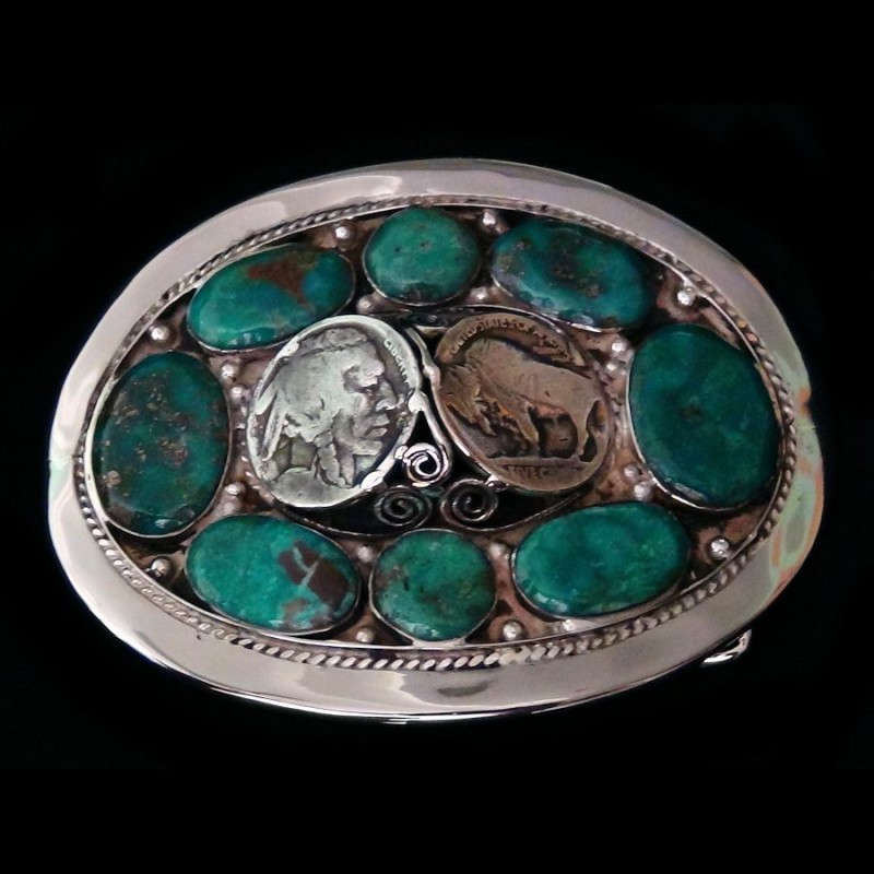 BOUCLE INDIEN BISON ET TURQUOISES