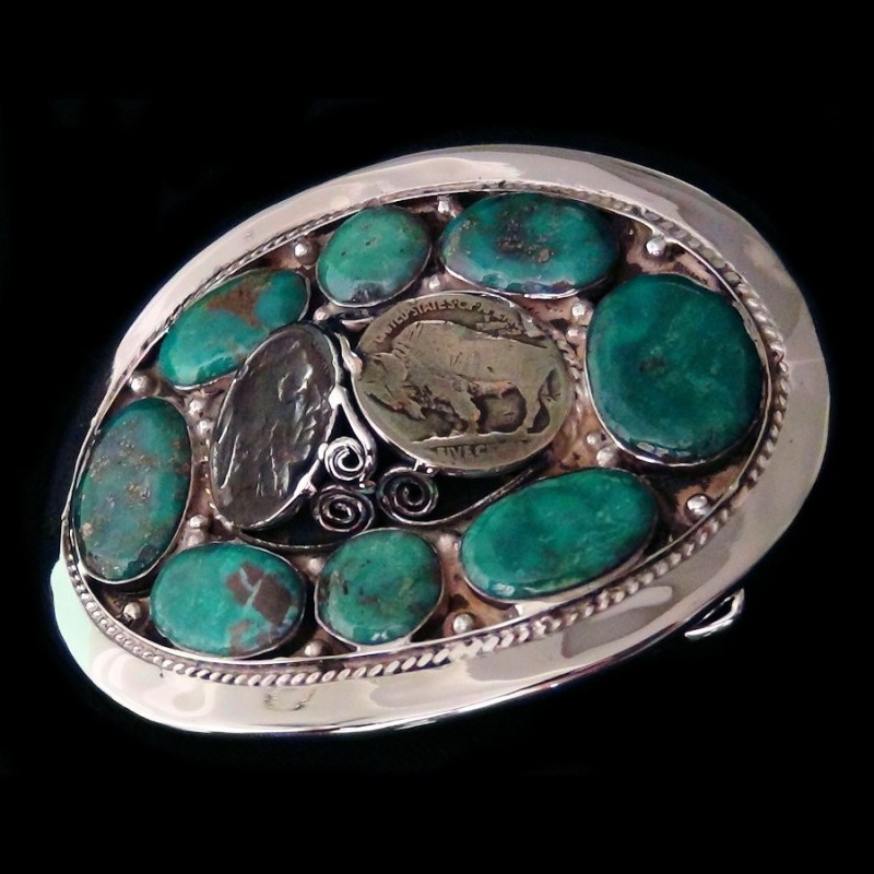 BOUCLE INDIEN BISON ET TURQUOISES