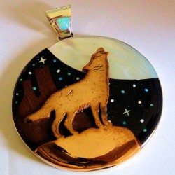 PENDENTIF LOUP ARGENT ET CUIVRE