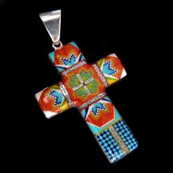 PENDENTIF CROIX ZUNI AMERINDIENNE