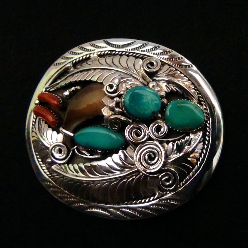 BOUCLE DE CEINTURE EN ARGENT GRIFFE D'OURS ET TURQUOISES