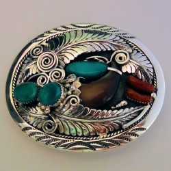 BOUCLE DE CEINTURE EN ARGENT GRIFFE D'OURS ET TURQUOISES