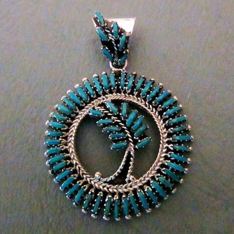 PENDENTIF PLUME ARGENT ET TURQUOISE PETITPOINT 