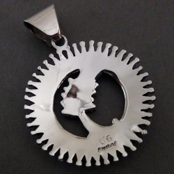 TURQUOISE PETITPOINT FEATHER STERLING SILVER PENDANT