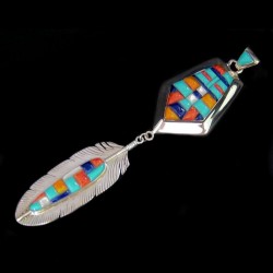 Corn Row Arrowhead and Feather Navajo Pendant