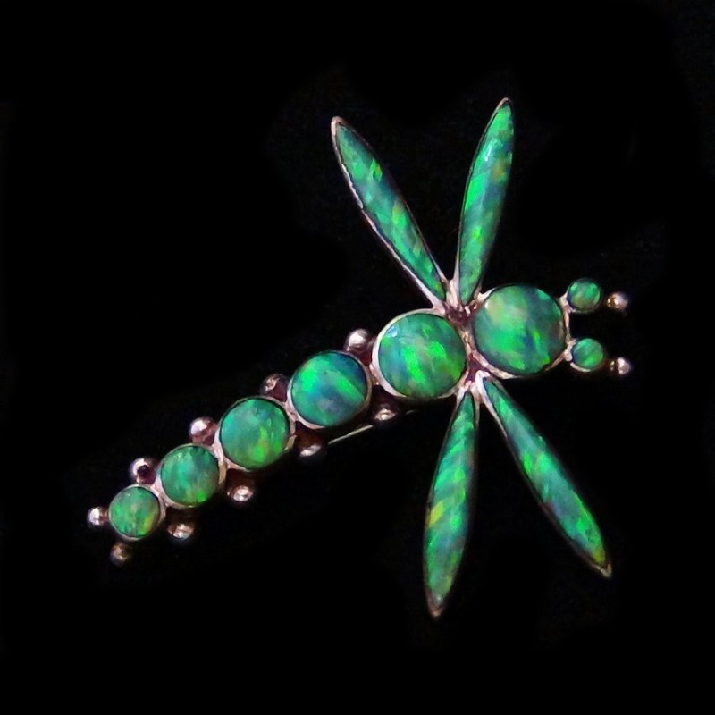 DRAGONFLY INLAY STERLING SILVER BROOCH