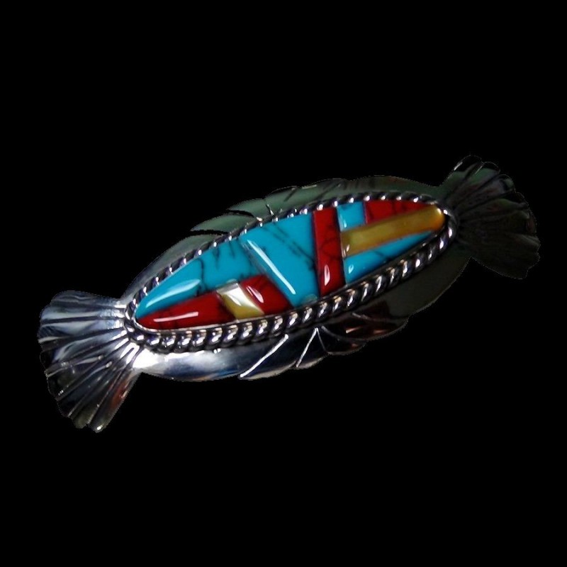 BARETTE CORN ROW EN ARGENT TURQUOISE ET CORAIL