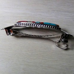 BARETTE CORN ROW EN ARGENT TURQUOISE ET CORAIL