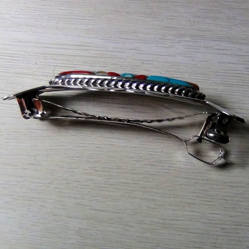 BARETTE CORN ROW EN ARGENT TURQUOISE ET CORAIL