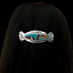 BARETTE CORN ROW EN ARGENT TURQUOISE ET CORAIL