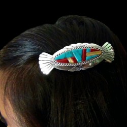 BARETTE CORN ROW EN ARGENT TURQUOISE ET CORAIL