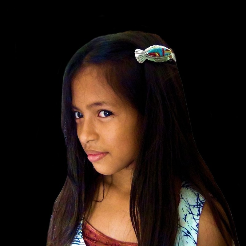 BARETTE CORN ROW EN ARGENT TURQUOISE ET CORAIL