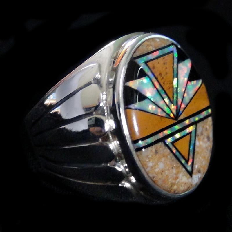 BAGUE FLECHE ARGENT TURQUOISE BRUNE ET OPALE