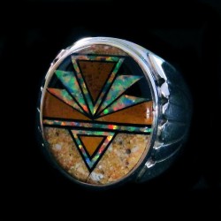 BAGUE FLECHE ARGENT TURQUOISE BRUNE ET OPALE