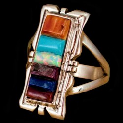 BAGUE AMERINDIENNE NAVAJO RECTANGULAIRE CORN ROW