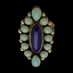 BAGUE NAVAJO TURQUOISE ET LAPIS LAZZULI