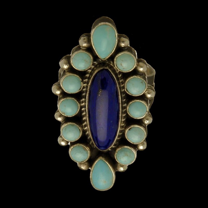 NAVAJO RING AUS SILBER 925 MIT TÜRKIS UND LAPIS LAZZULI