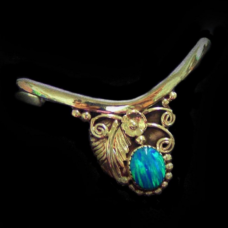 NAVAJO ARMREIF FÜR DAMEN FEDER UND CABOCHON