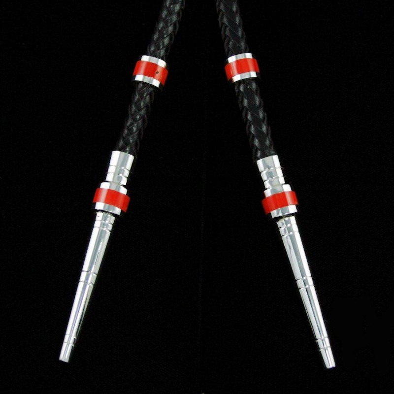 Paire Embouts et Bagues de Bolo-Tie Cravate Mexicaine en Argent et Corail