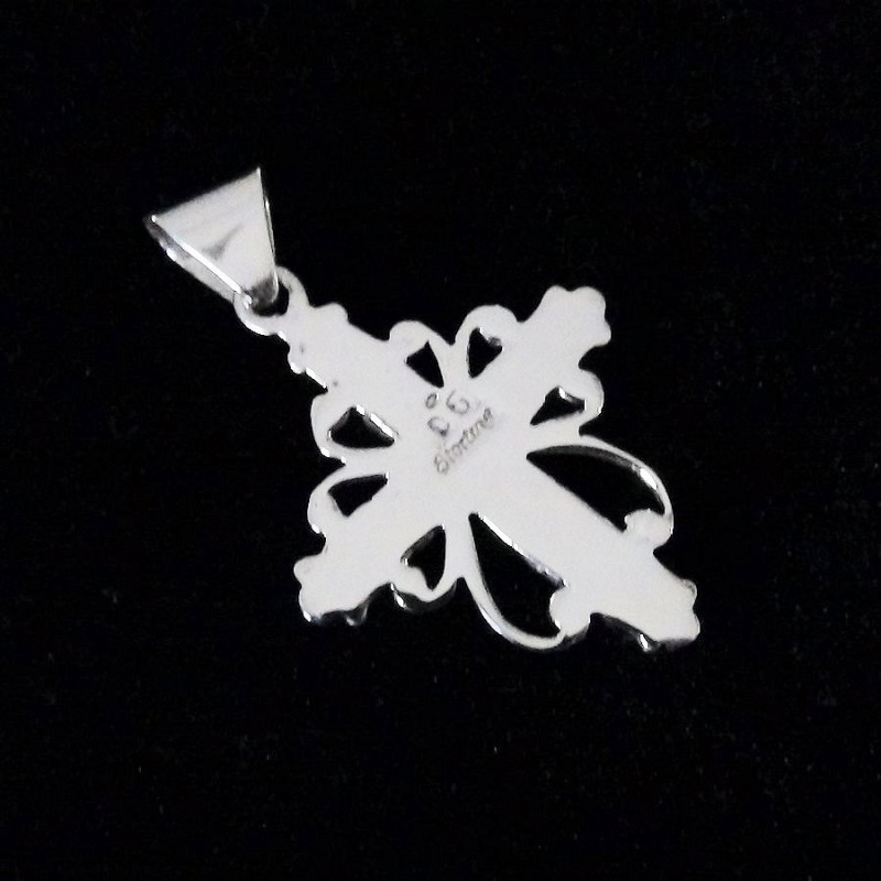 Bijou Amerindien Pendentif Croix Zuni Argent et Mosaïque de pierres