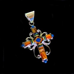 Southwest Jewelry Indian Zuni Cross Silver Pendant