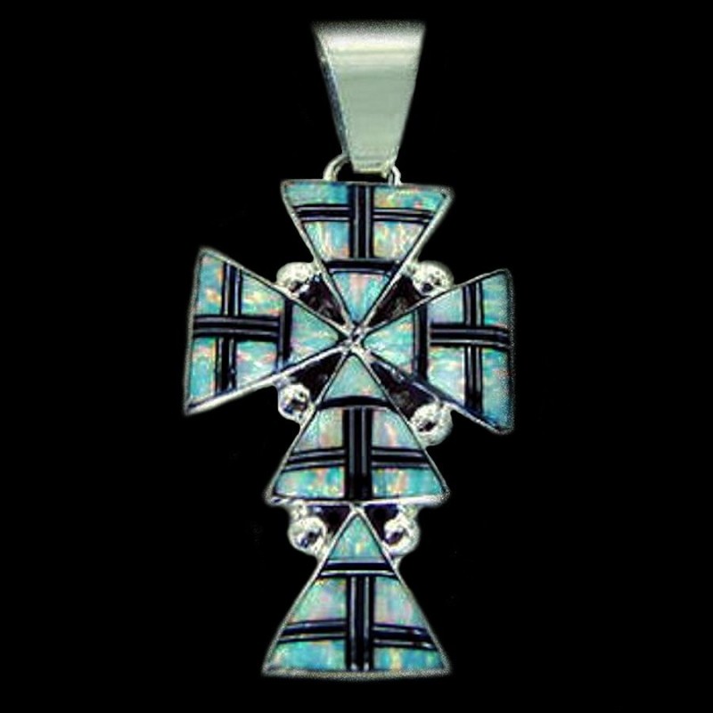 Navajo Cross Sterlingsilver Pendant wit Opal