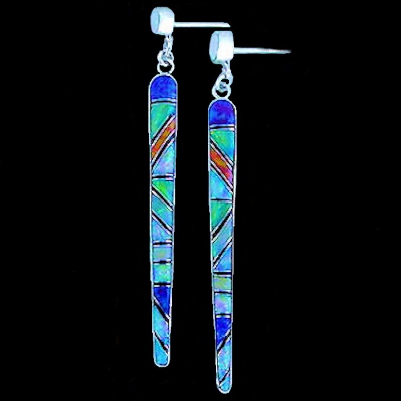 Long Inlay Sterlingsilver Earrings With and Opal