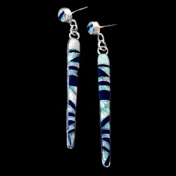Boucles d'Oreilles Amerindiennes Zuni Longues Opale et Couleur au Choix.