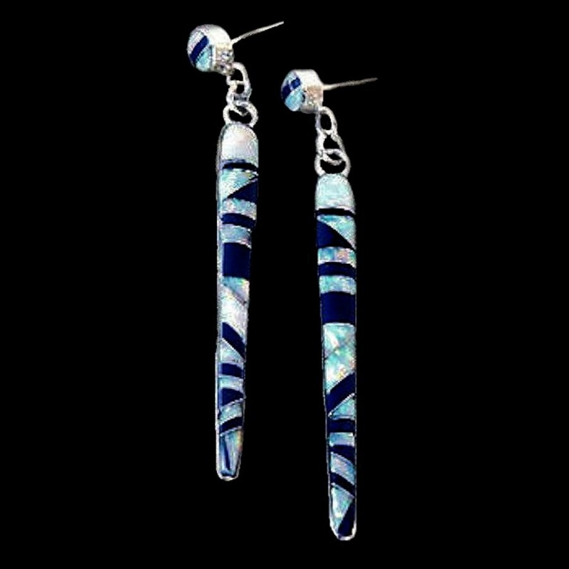 Long Inlay Sterlingsilver Earrings With and Opal Color Choice