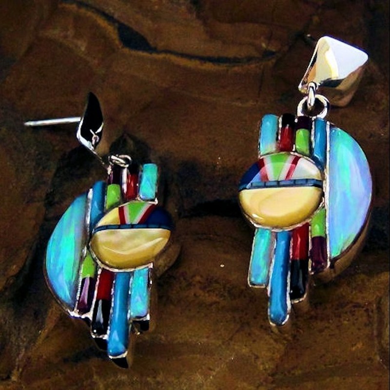 Indian Zuni Sun god Silver Earrings