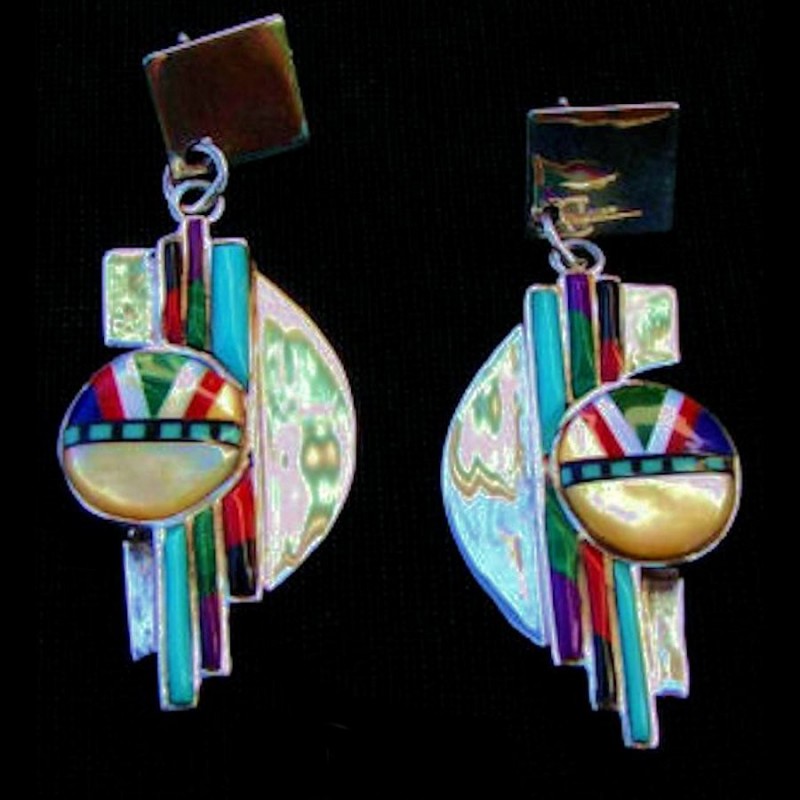 Indian Zuni Sun god Silver Earrings