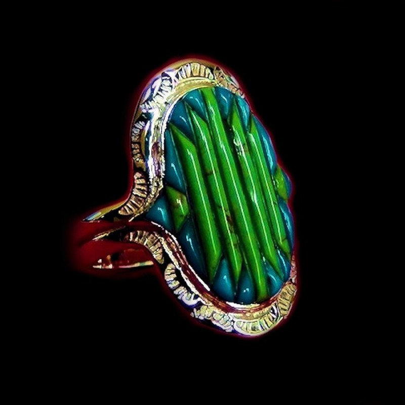 Bague Argent Motif Navajo Corn Row Turquoise Gaspeite