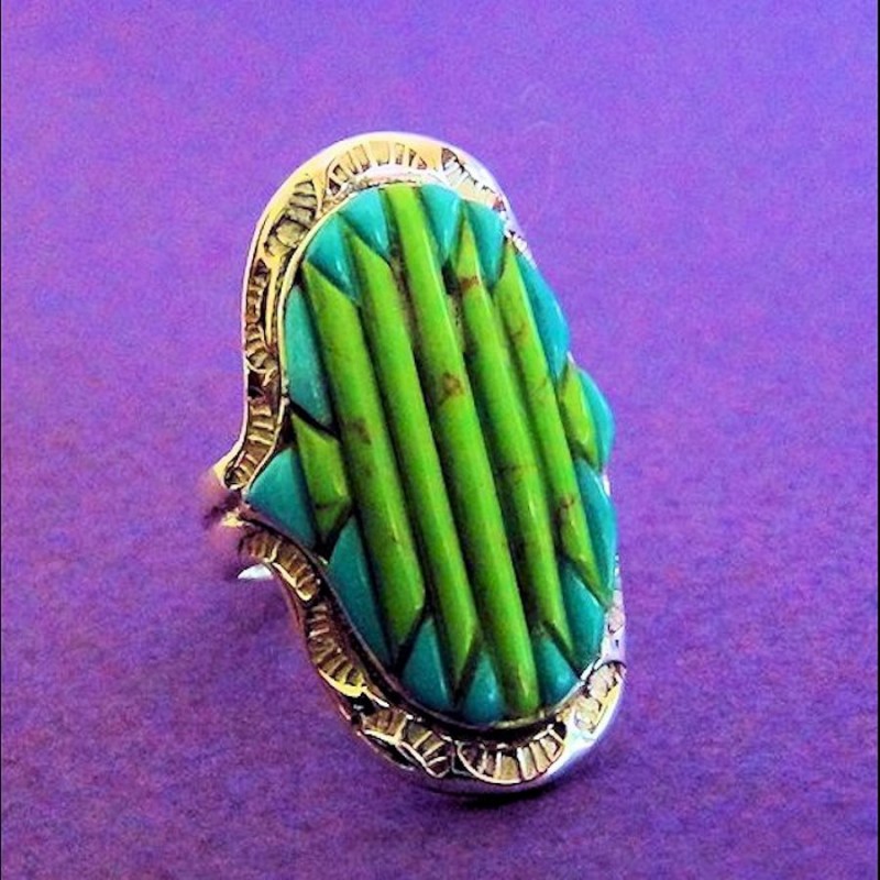 Corn Row Turquoise & Gaspeit Navajo Sterlingsilver Ring