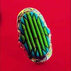 Bague Argent Motif Navajo Corn Row Turquoise Gaspeite