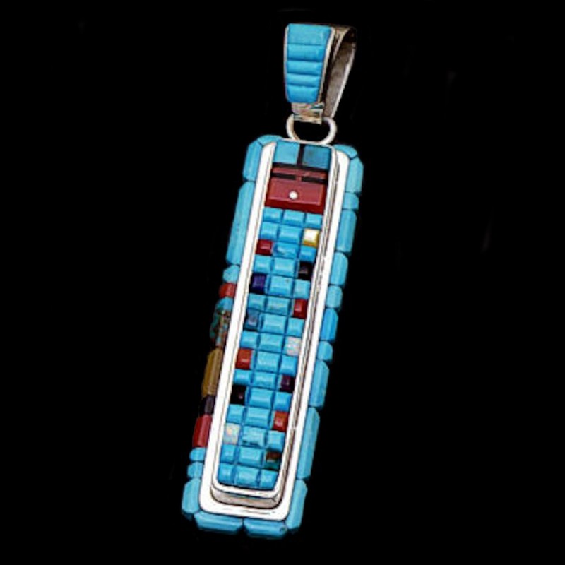 Türkis Corn Row Mosaik Sterlingsilber Zuni Anhänger Indianerschmuck