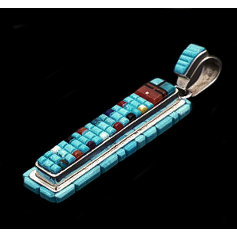 Türkis Corn Row Mosaik Sterlingsilber Zuni Anhänger Indianerschmuck