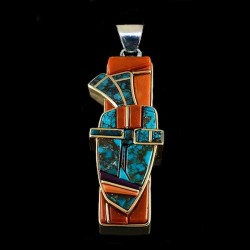 Indian Warrior Face Over Inlay Sterlingsilver Pendant