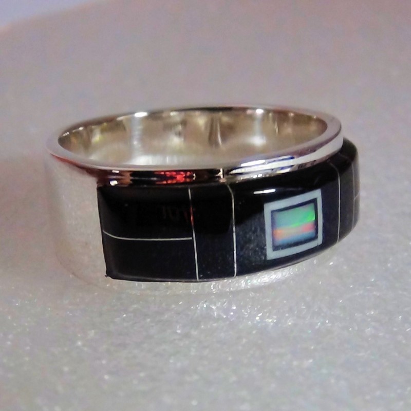 SCHWARZ JASPER UND OPAL BANDRING