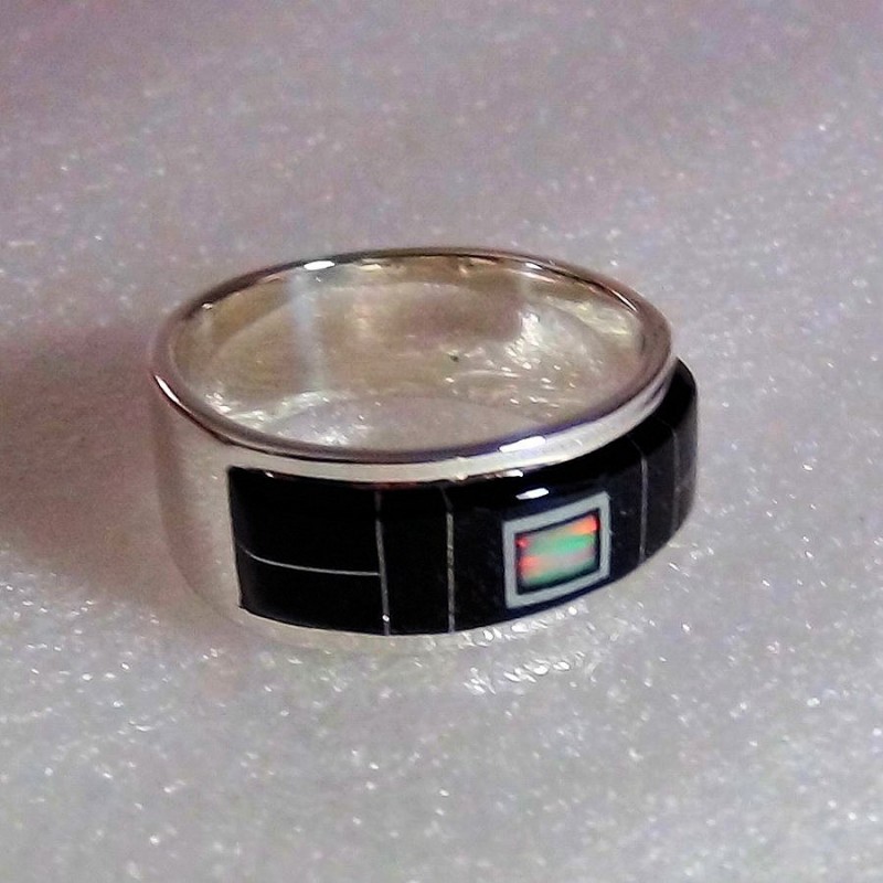 SCHWARZ JASPER UND OPAL BANDRING