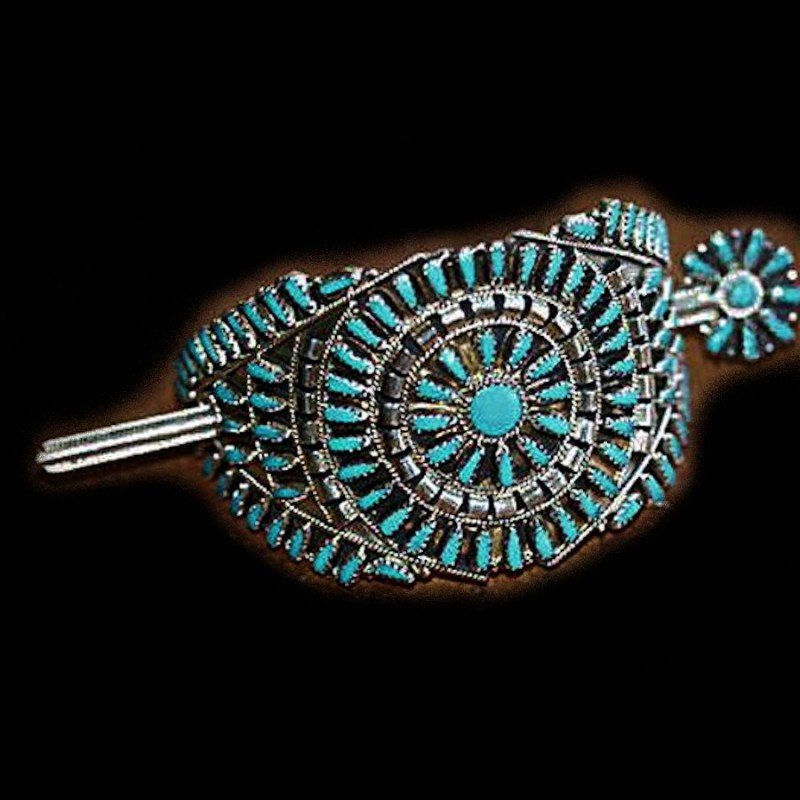 Zuni Needlepoint Sterlingsilver Hair Barrette Color Choice