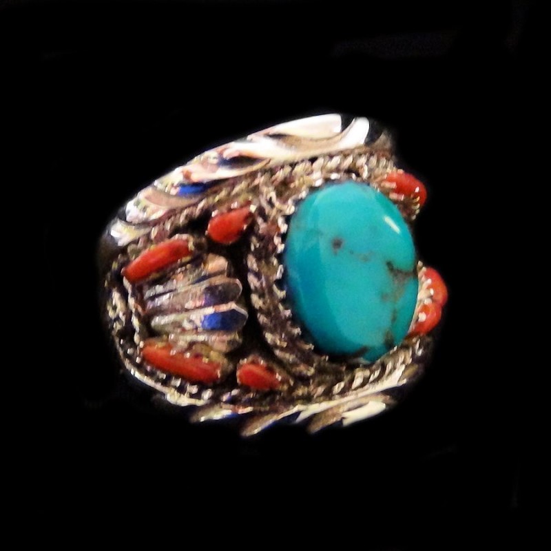 Bague Amerindienne en Argent Cabochon & Pierres Couleur Pierre semi Précieuse au Choix