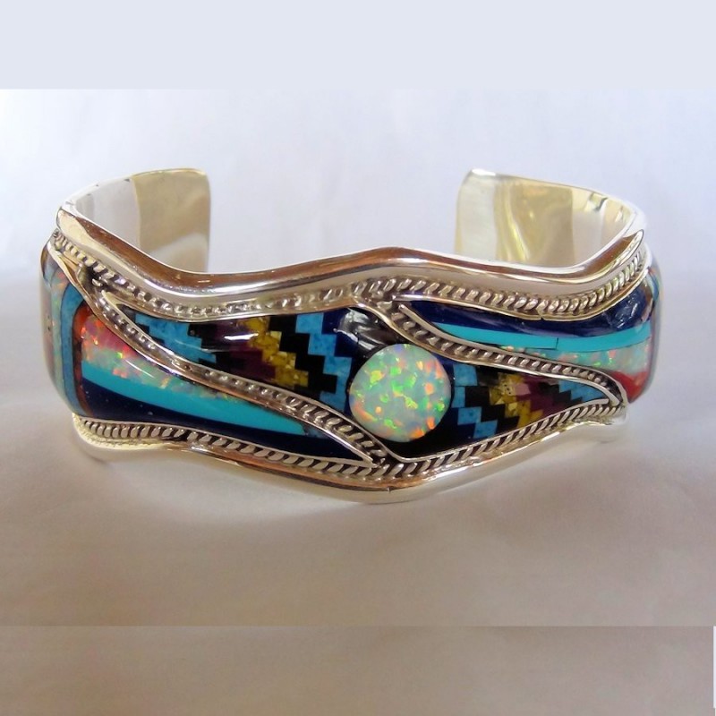 Zuni Armreif Für Damen Aus Silber 925 Mit Opal & Halbedelsteine