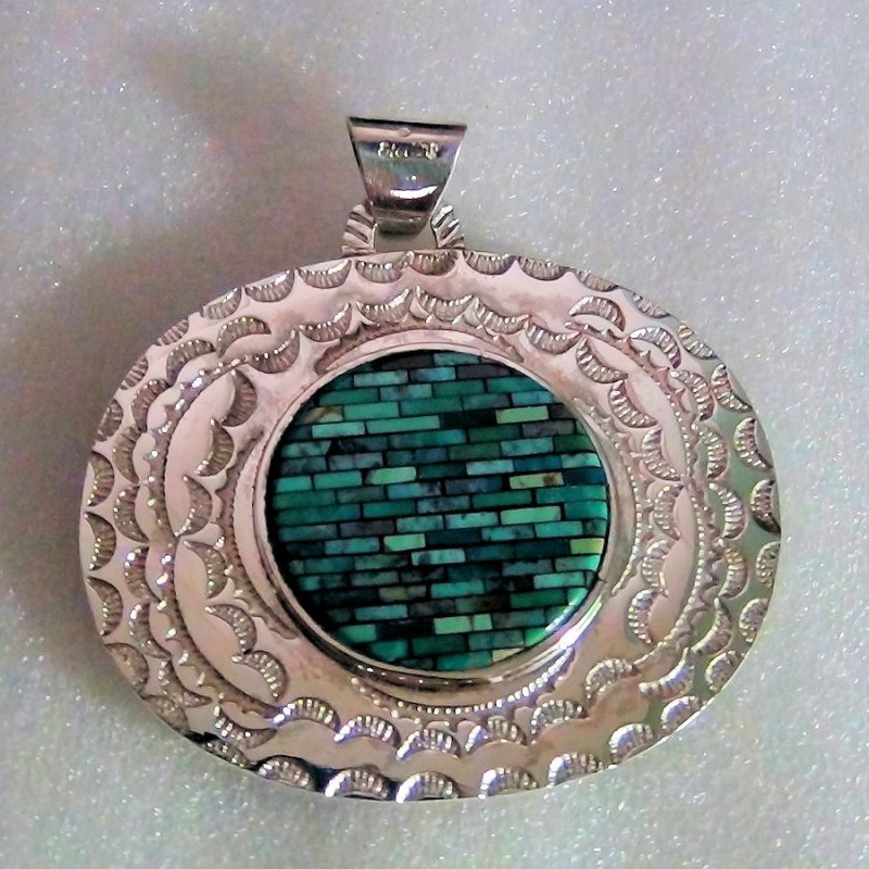 Pendentif Amerindien Zuni en Argent 925 Kashina Dieu Soleil Réversible