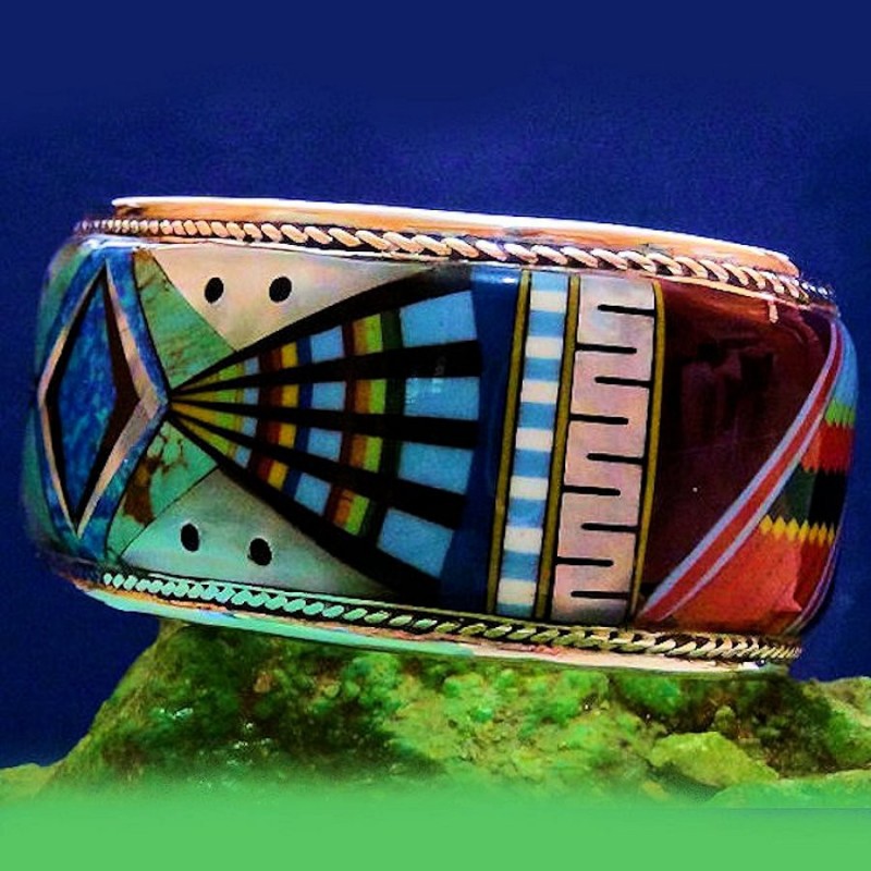Navajo Motiv Armreif mit Opal und Edelsteinen Für Herren