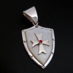 Pendentif Croix de Malte Templier en Argent 925 et Nacre