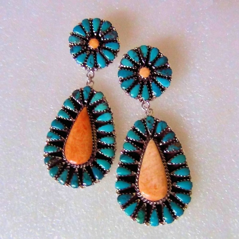 Navajo Teardrops Silber Ohrringe mit Türkis und Muschel
