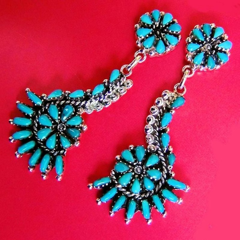 Gemstones Color Choice Teardrop Cabochons Zuni Sun Sterlingsilver Earrings