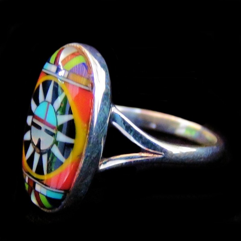 Zuni Sun God Face Oval Sterlingsilver Ring